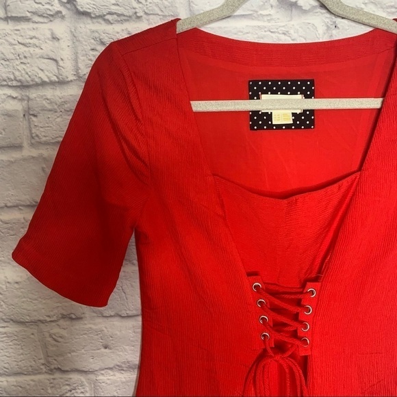 Anthropologie Maeve Red Corset Front Ribbed Textured A-Line Dress - Picture 10 of 15